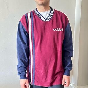 Vintage 90s Adidas Long-Sleeve Shirt Made in Canada Burgundy and Navy Rare Find